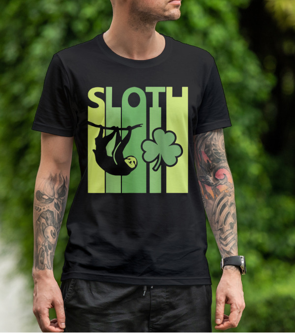 Lucky Sloth Hanging Irish Vintage Shamrock St Patrick's Day T-Shirt