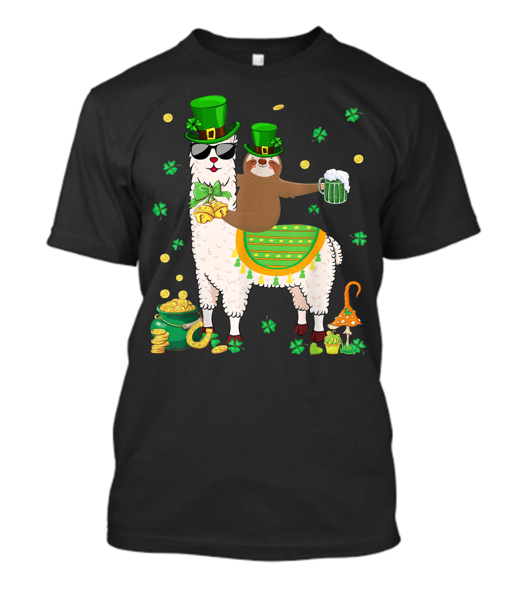 Lucky Shamrock Llama Sloth Lover Happy St Patrick's Day Coins Beer Hat T-Shirt