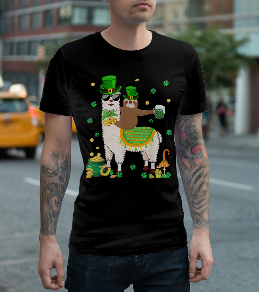 Lucky Shamrock Llama Sloth Lover Happy St Patrick's Day Coins Beer Hat T-Shirt