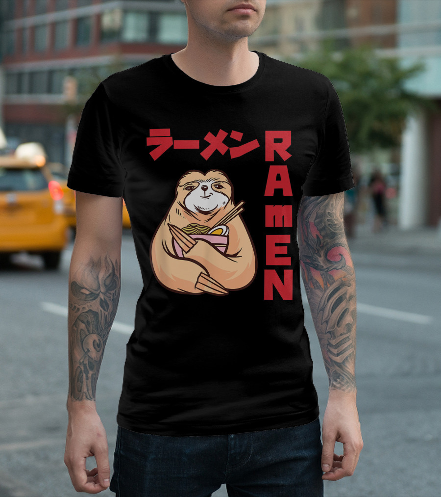 Kawaii Ramen Sloth Anime Noodles Japanese Sketching T-Shirt