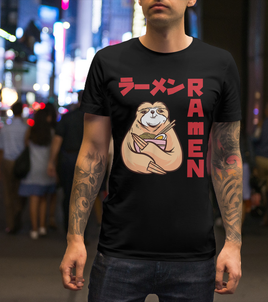 Kawaii Ramen Sloth Anime Noodles Japanese Sketching T-Shirt