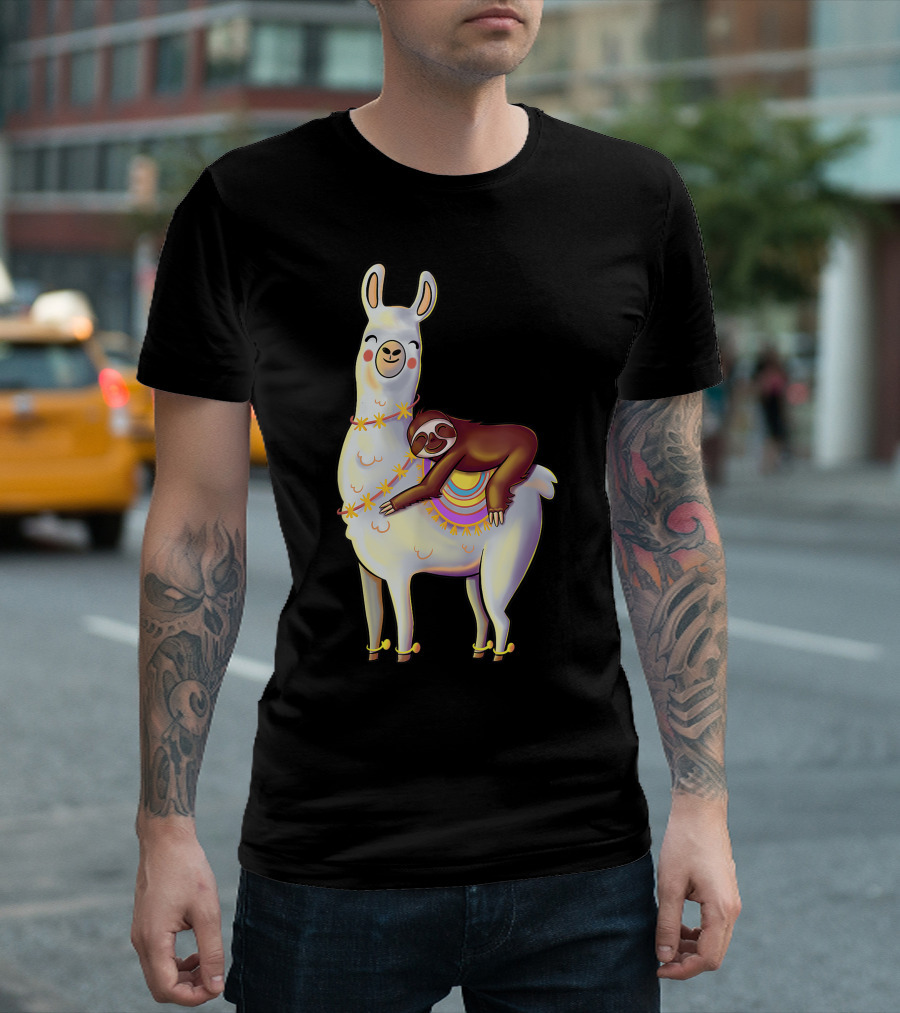 Lazy Sloth on Llama Funny Hiking Birthday Adventure T-Shirt