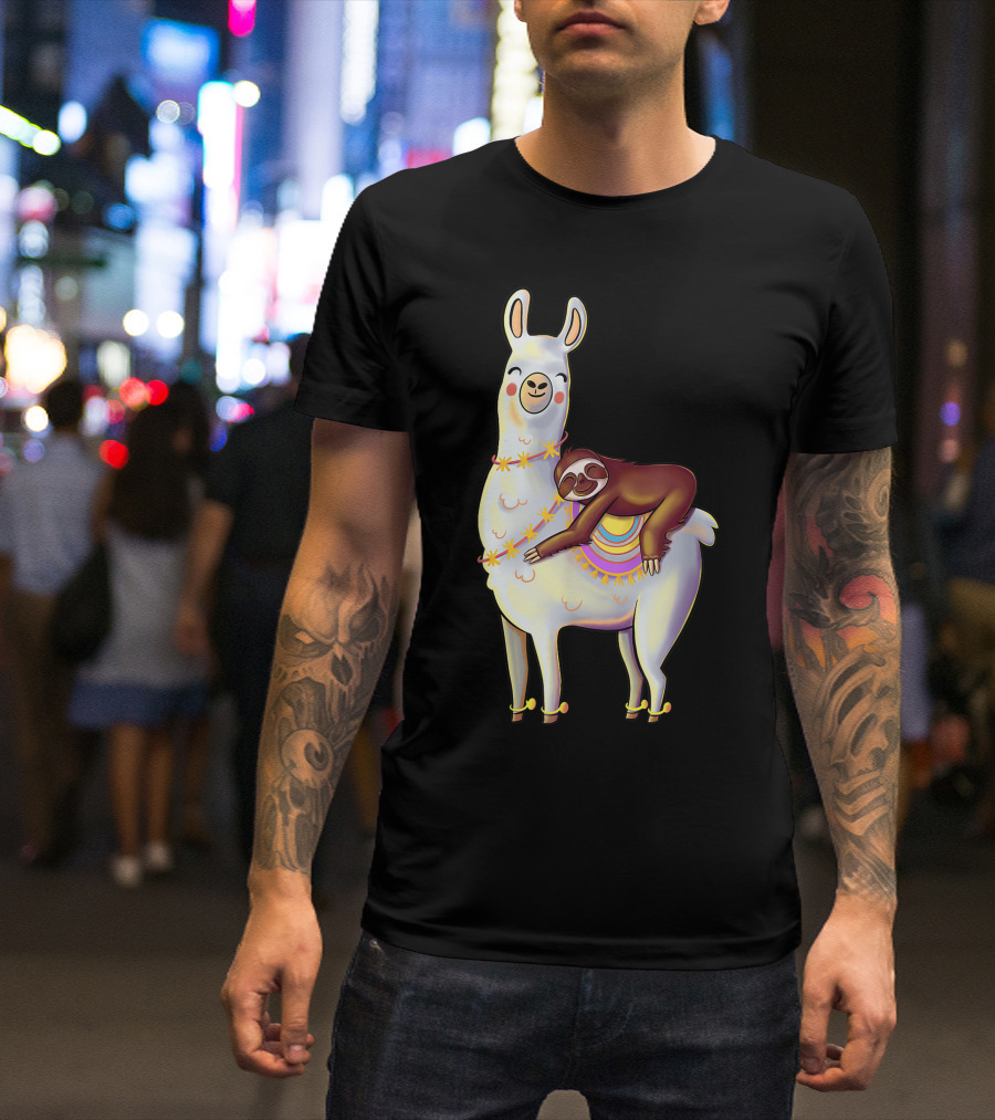 Lazy Sloth On Llama Funny Hiking Birthday Adventure T-Shirt