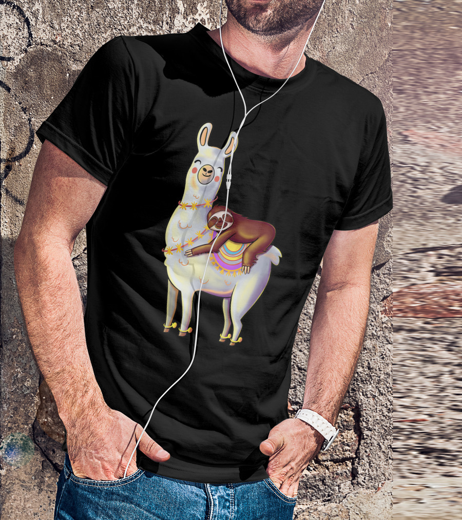 Lazy Sloth On Llama Funny Hiking Birthday Adventure T-Shirt