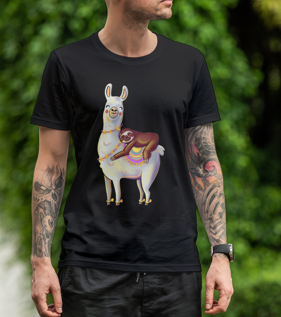 Lazy Sloth On Llama Funny Hiking Birthday Adventure T-Shirt