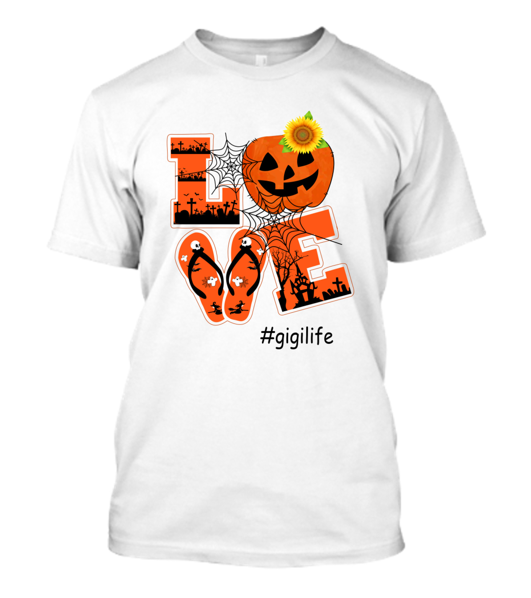Love Pumpkin Halloween Theme #GigiLife With Spider Web And Sunflower T-Shirt