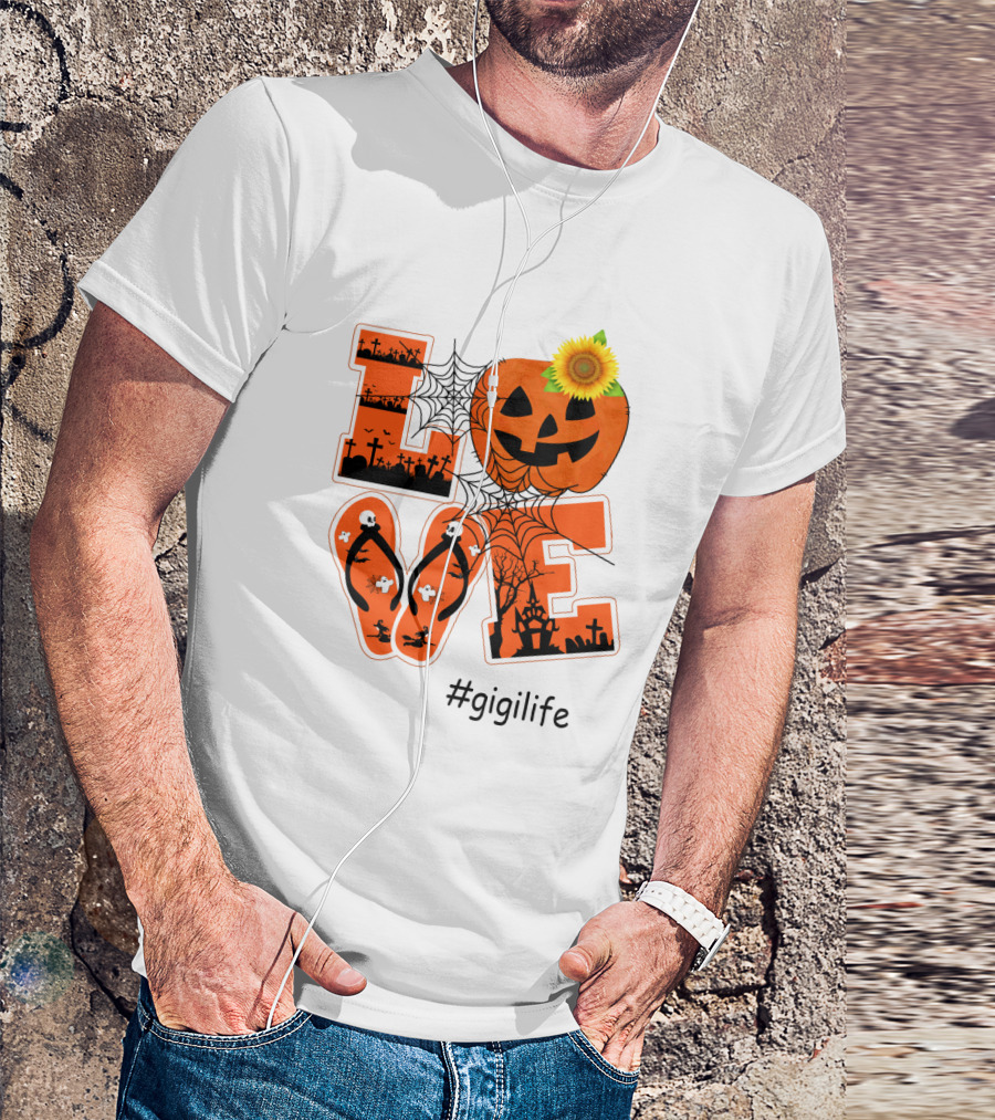 Love Pumpkin Halloween Theme #GigiLife With Spider Web And Sunflower T-Shirt