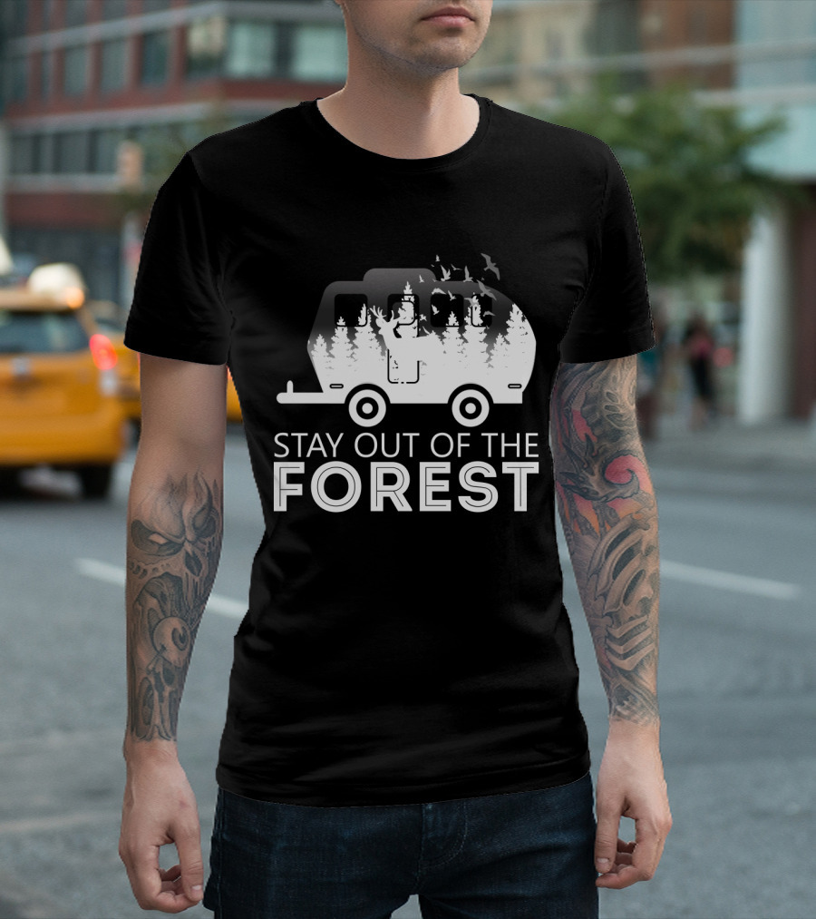 Stay Out of the Forest Camper with Trees and Bats T-Shirt