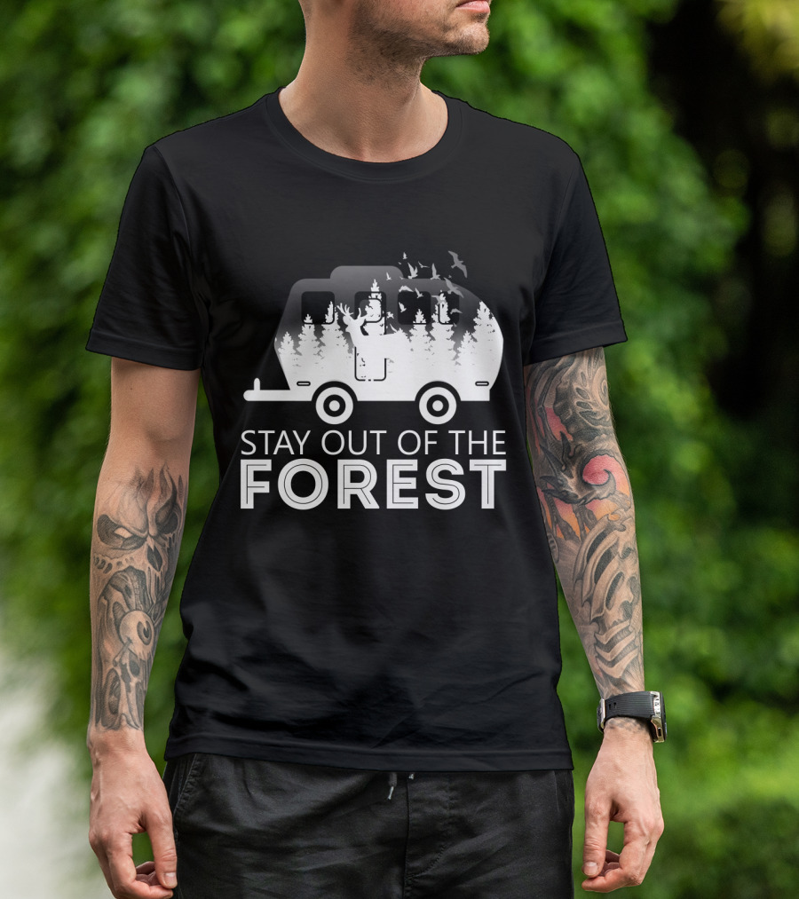 Stay Out Of The Forest Camper With Trees And Bats T-Shirt