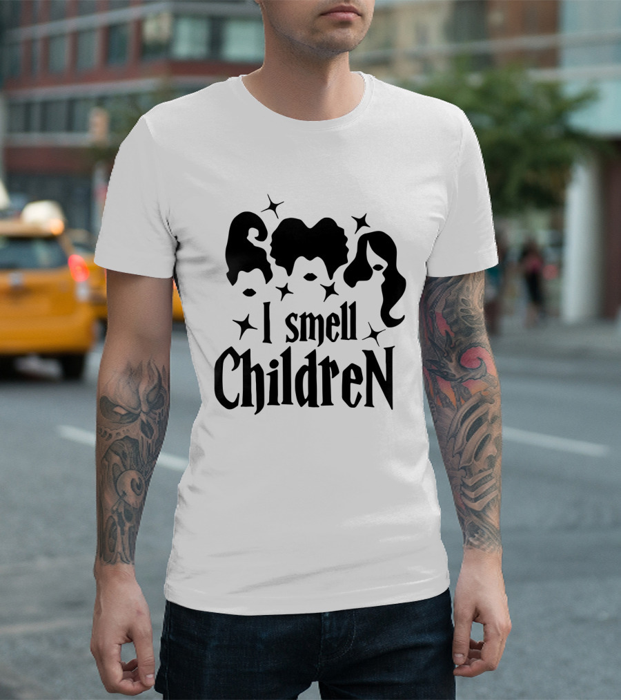 I Smell Children Halloween Witch Silhouettes Black Hair Stars T-Shirt