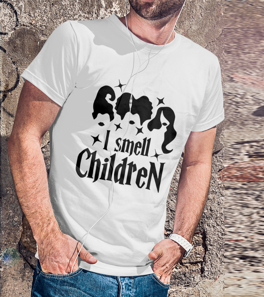 I Smell Children Halloween Witch Silhouettes Black Hair Stars T-Shirt