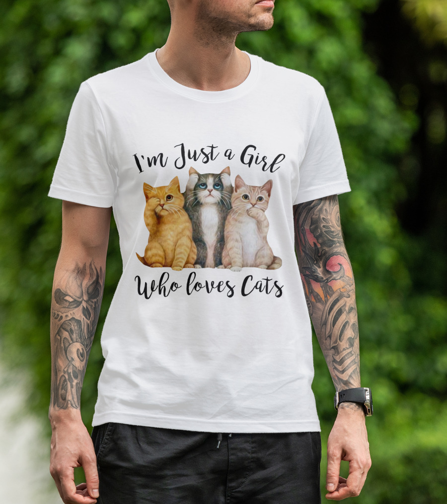 I'm Just A Girl Who Loves Cats With Cute Cat Trio T-Shirt