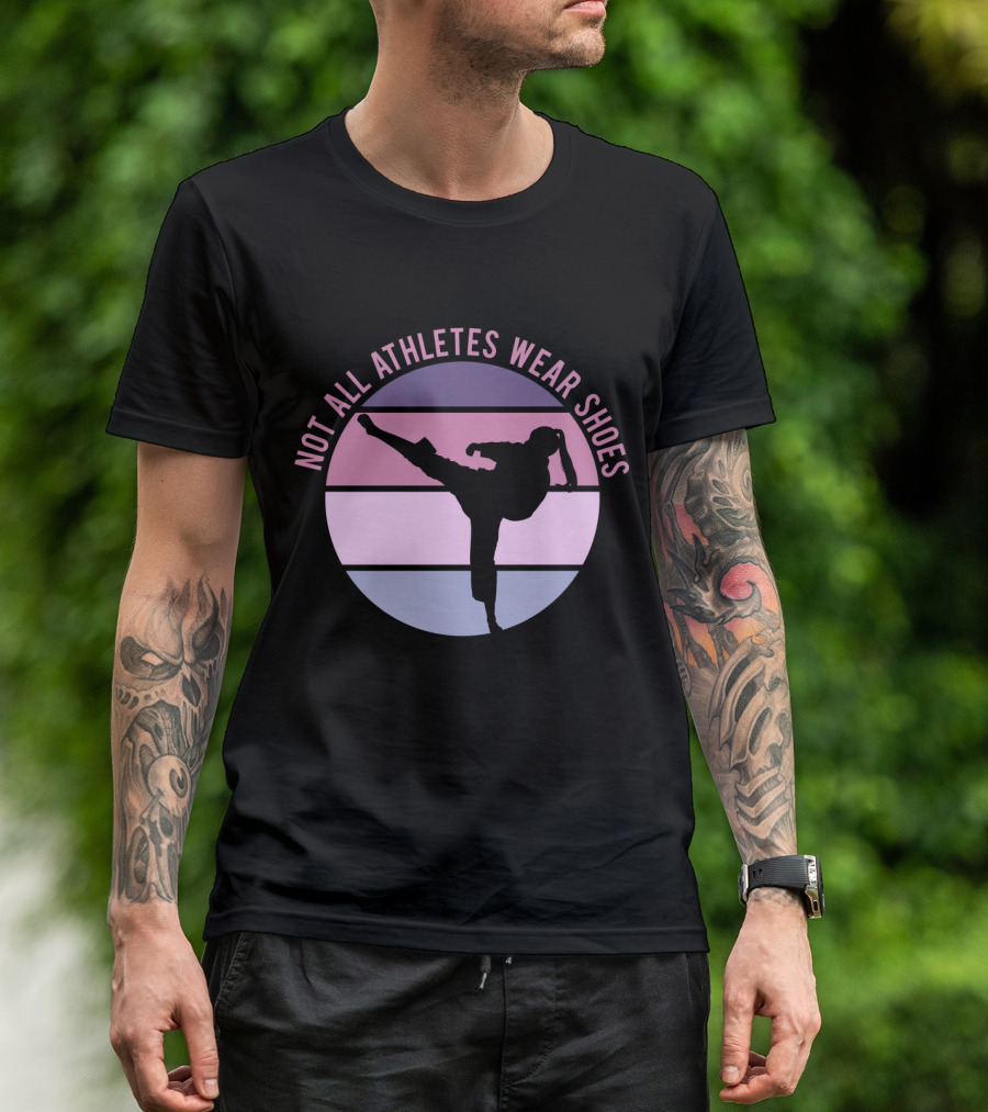 Not All Athletes Wear Shoes Taekwondo Silhouette Kicking In Colorful Circle T-Shirt