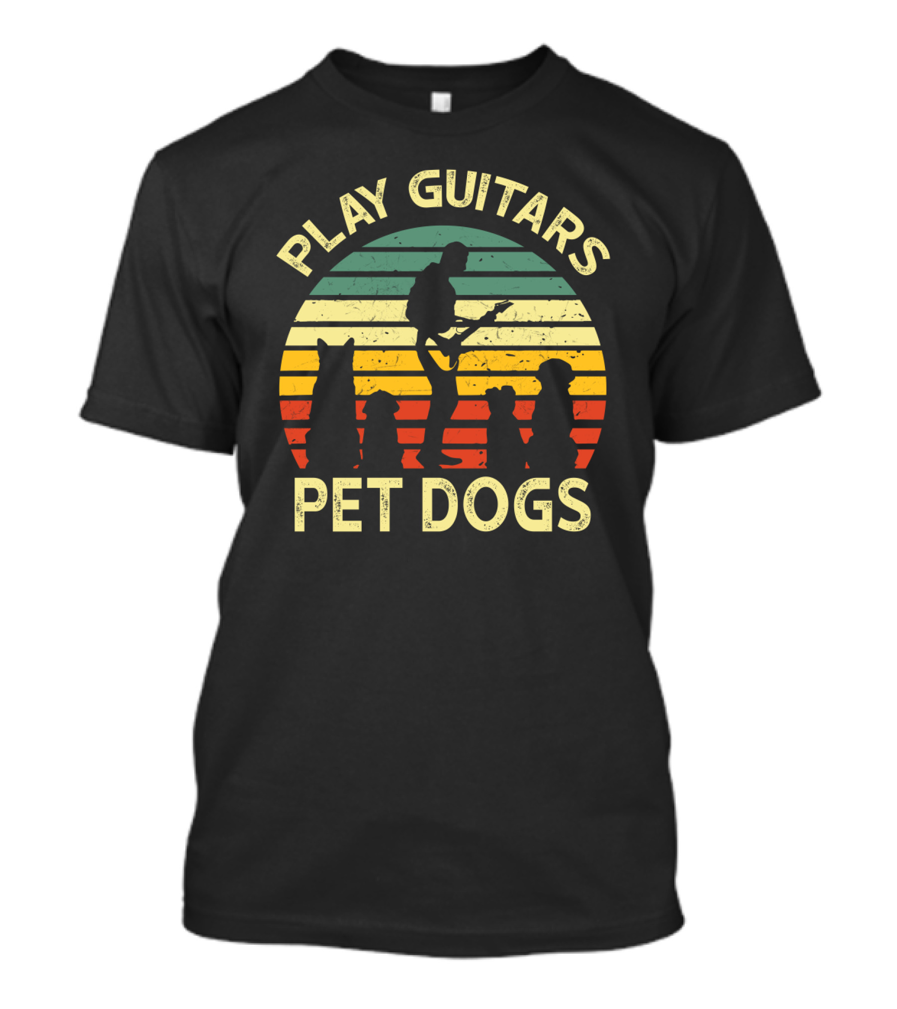 Play Guitars Pet Dogs Retro Silhouette With Dogs And Guitar Player T-Shirt