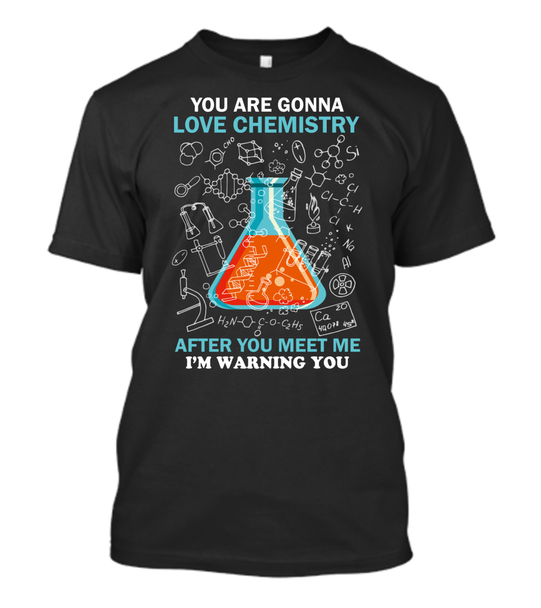 You Are Gonna Love Chemistry After You Meet Me I'm Warning You Science Beaker Drawings Formulas T-Shirt