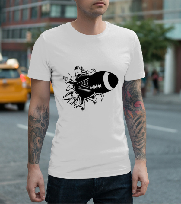 Flying American Football Breaking Through Barrier T-Shirt