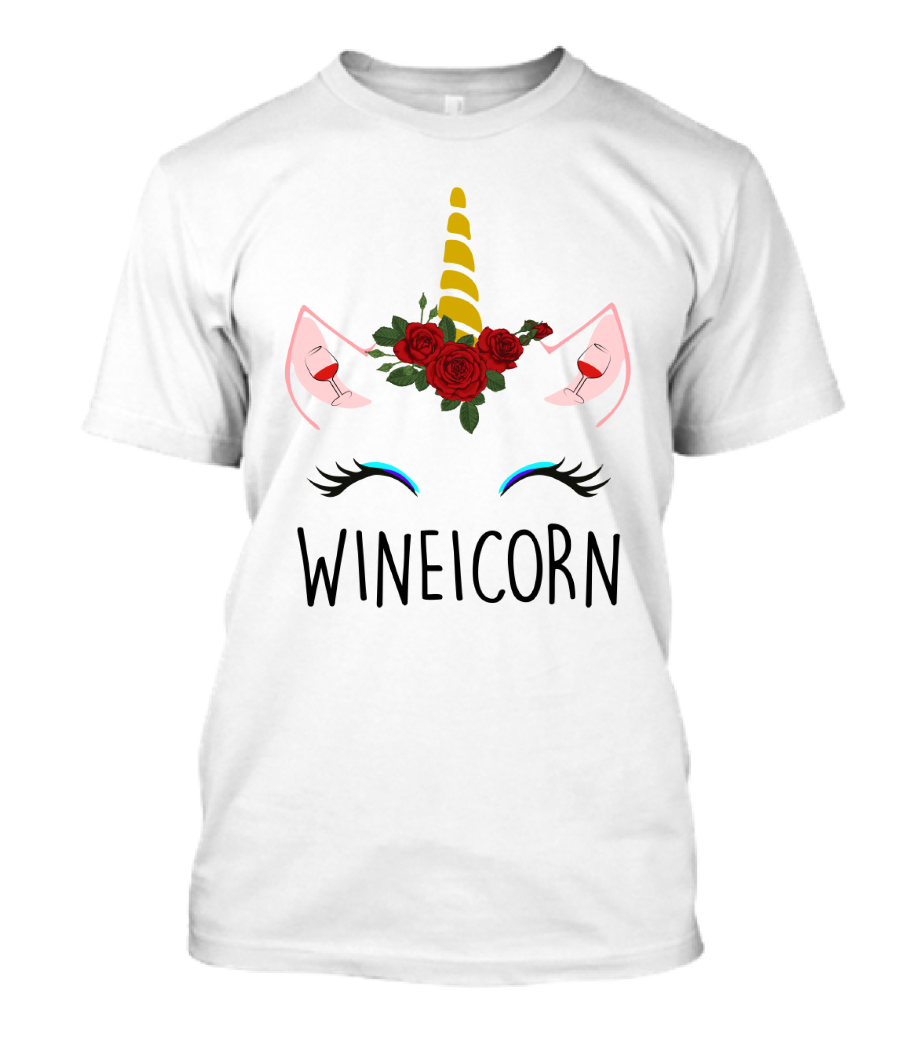 Wineicorn Unicorn With Wine Glass Rose Crown T-Shirt