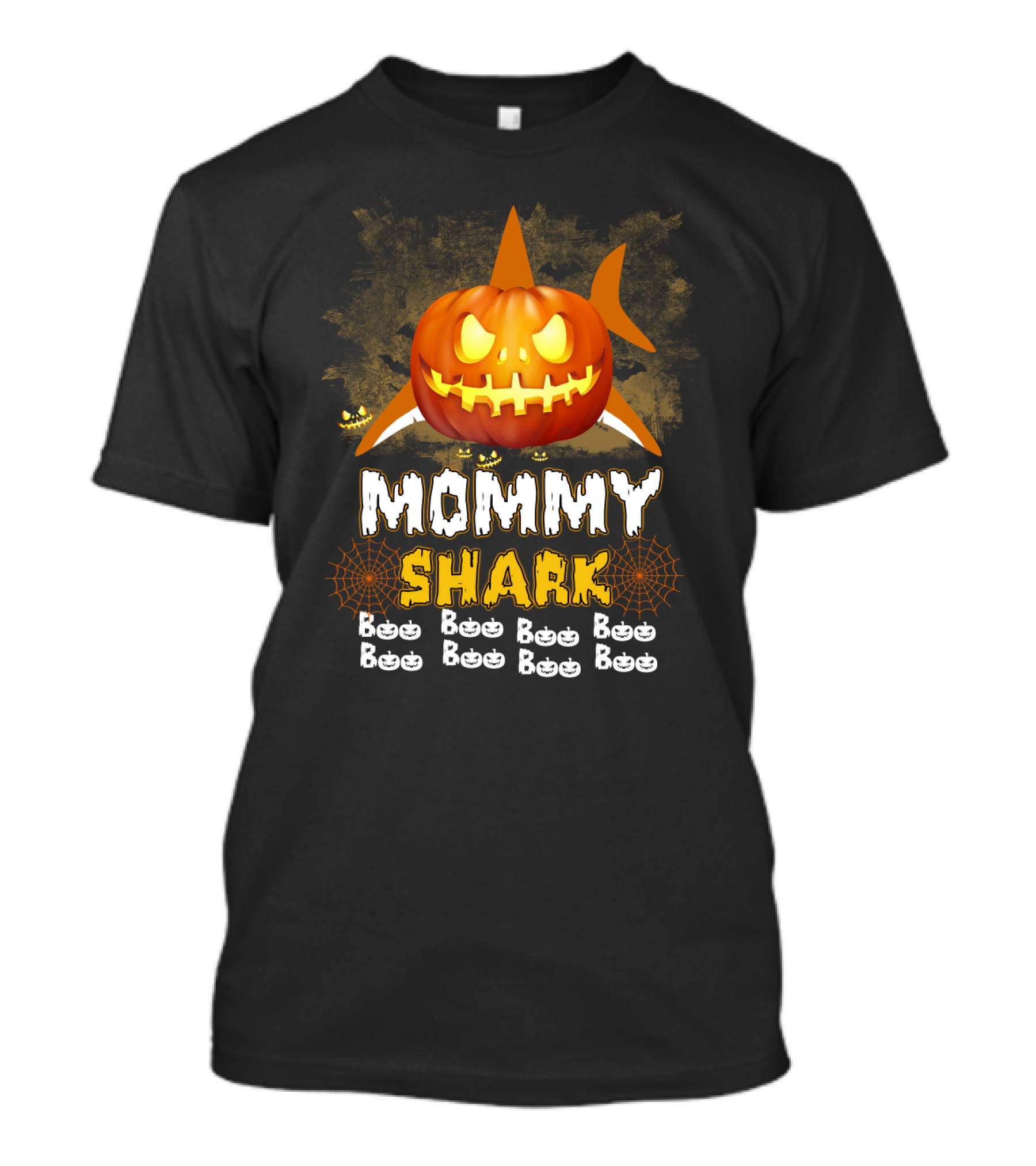 Mommy Shark Pumpkin Boo Halloween Jack-O'-Lantern And Spiderwebs T-Shirt
