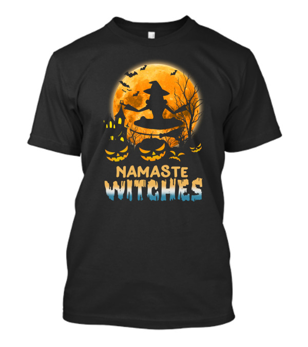 Namaste Witches Yoga Halloween Moon And Pumpkins T-Shirt