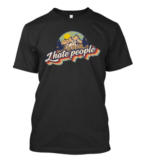 I Hate People Vintage Wilderness Horseback Riding Retro Sun Mountain Scene T-Shirt