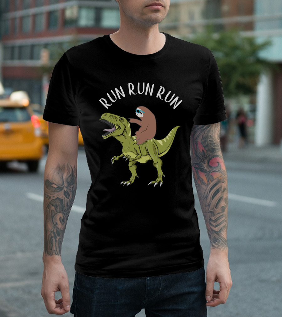 Run Run Run Sloth Riding Dinosaur T-Shirt