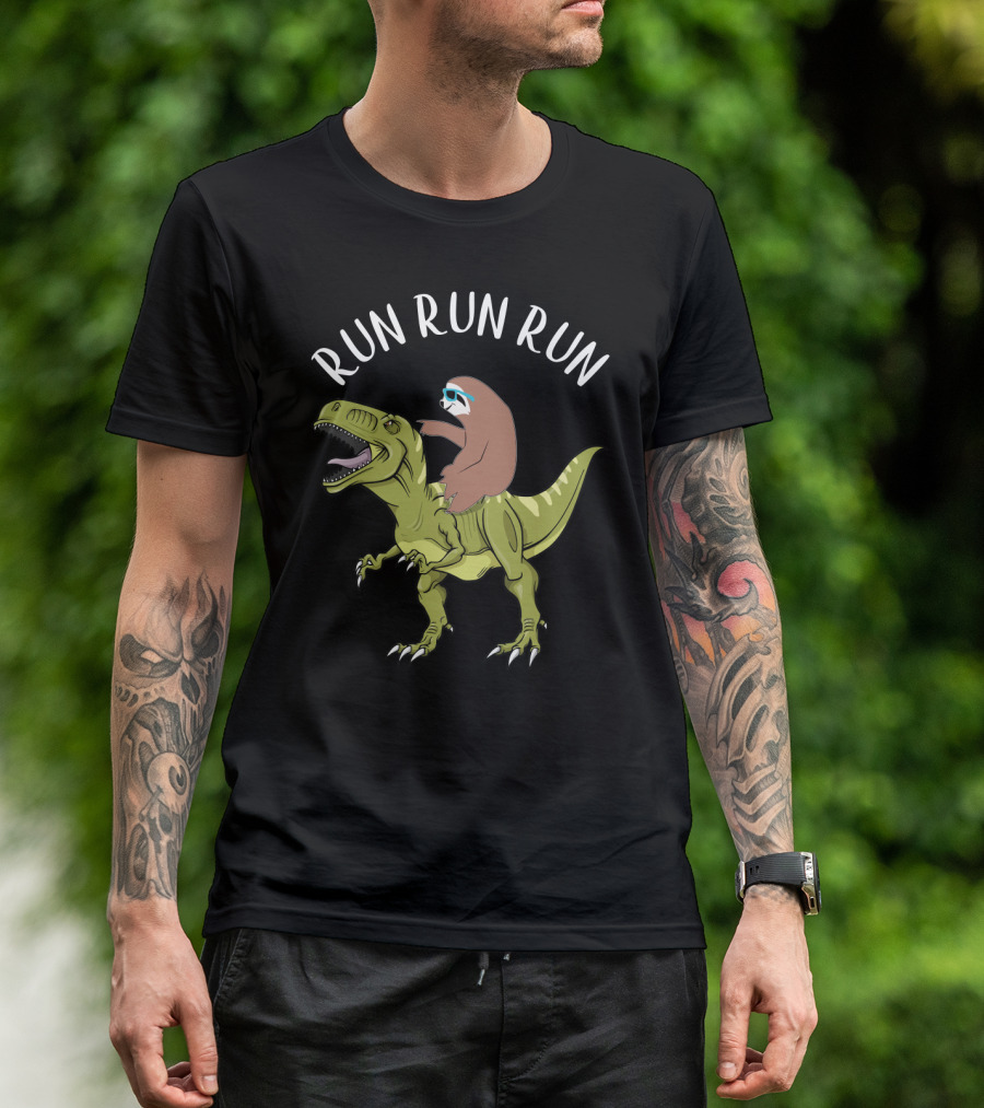 Run Run Run Sloth Riding Dinosaur T-Shirt