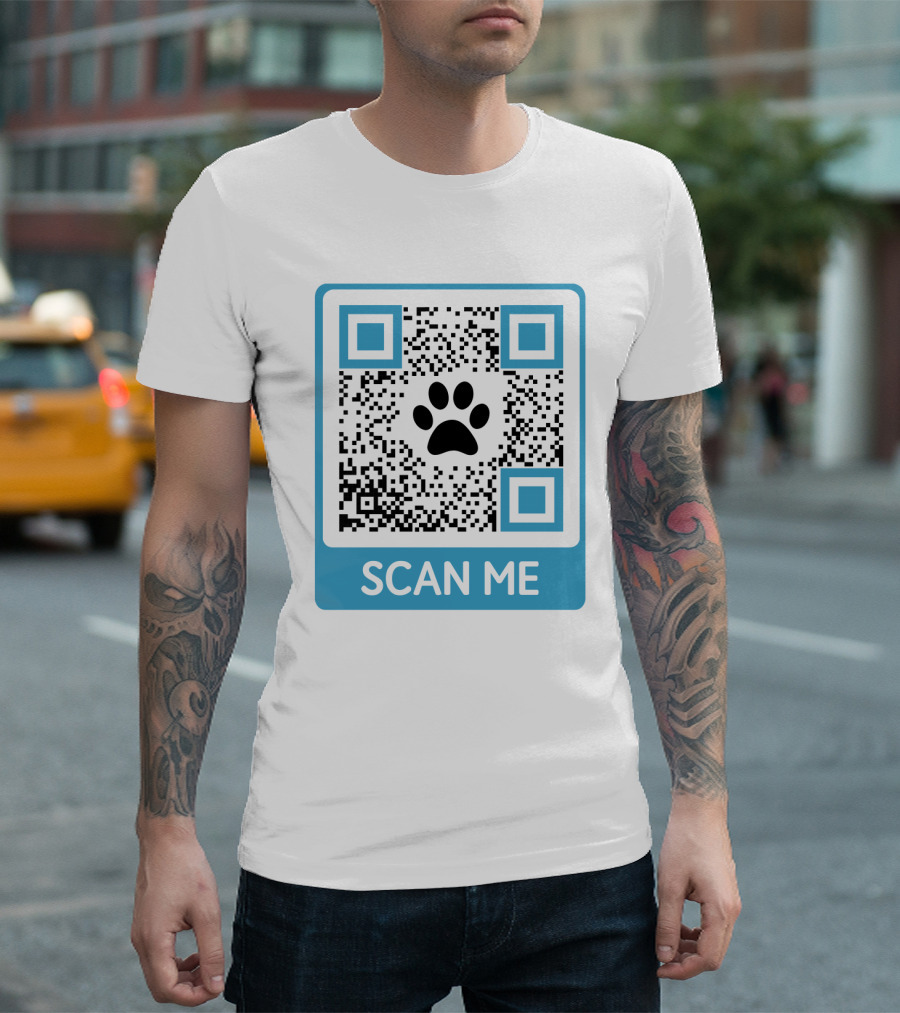 Scan Me QR Code with Dog Paw T-Shirt