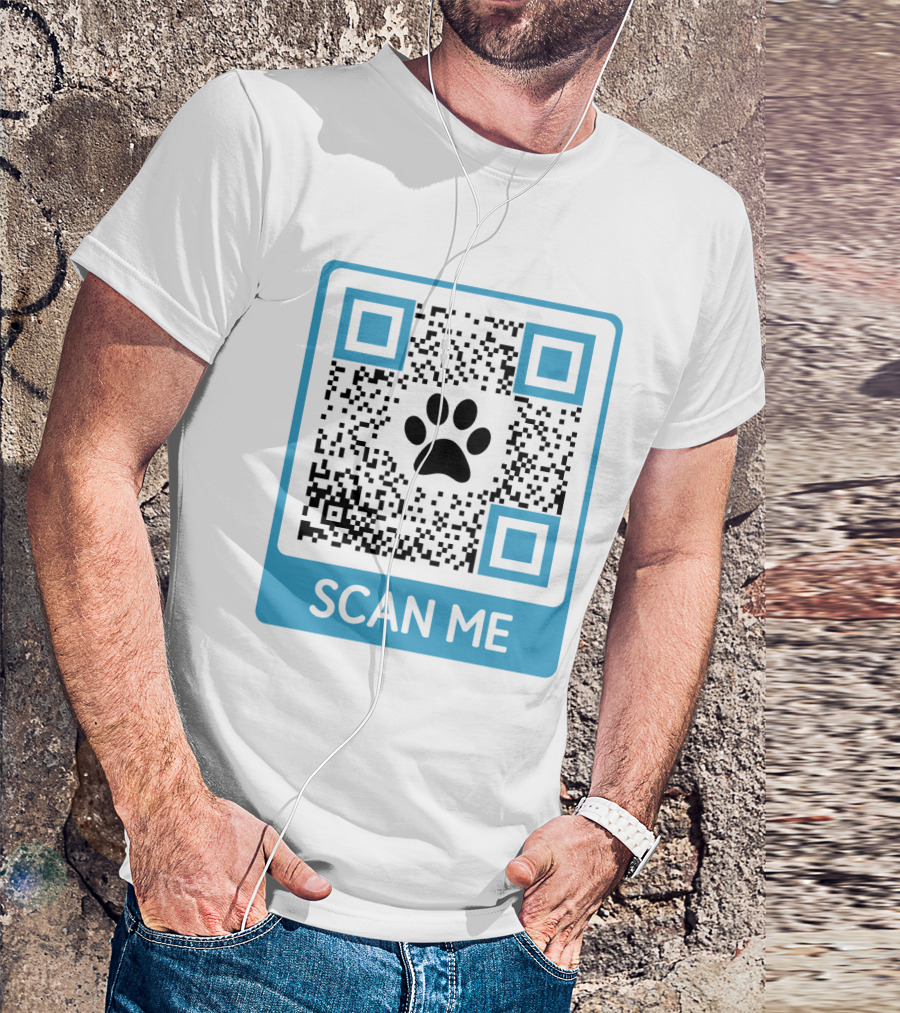 Scan Me QR Code With Dog Paw T-Shirt