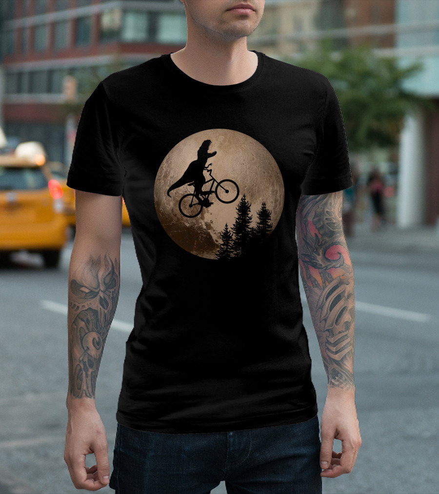 T Rex Riding a Bicycle Across Pluto T-Shirt