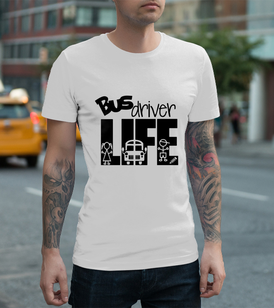 Bus Driver Life with Kids and School Bus Elements T-Shirt