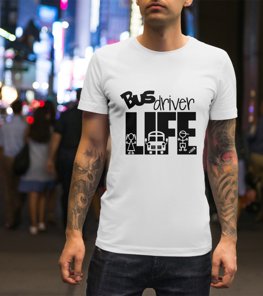 Bus Driver Life With Kids And School Bus Elements T-Shirt