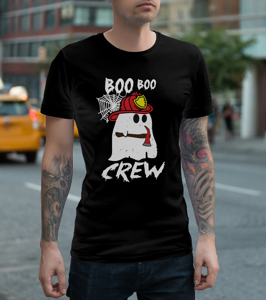 BOO BOO FIREFIGHTER CREW GHOST WITH AXE AND HELMET T-Shirt