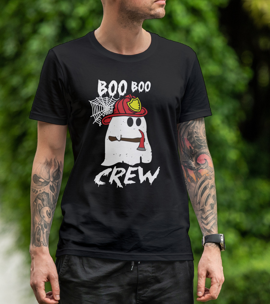 BOO BOO FIREFIGHTER CREW GHOST WITH AXE AND HELMET T-Shirt