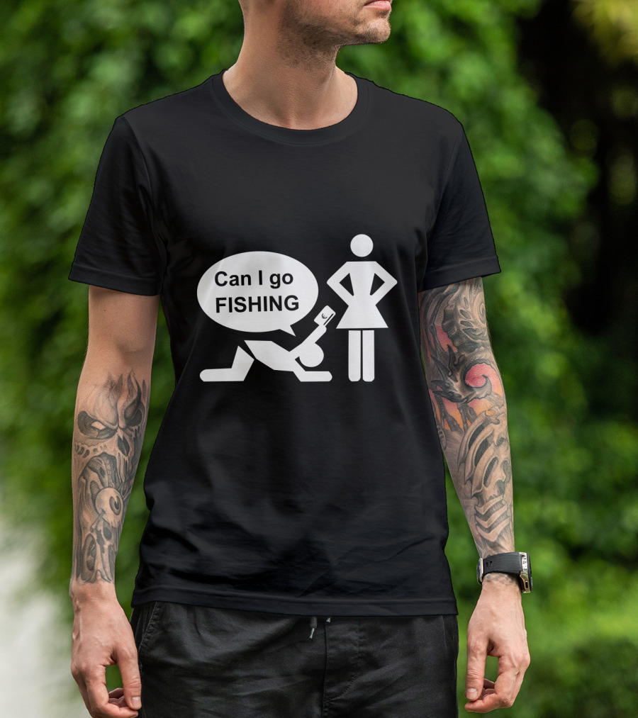 Can I Go Fishing Humor Iconic Figurine Speech Bubble T-Shirt