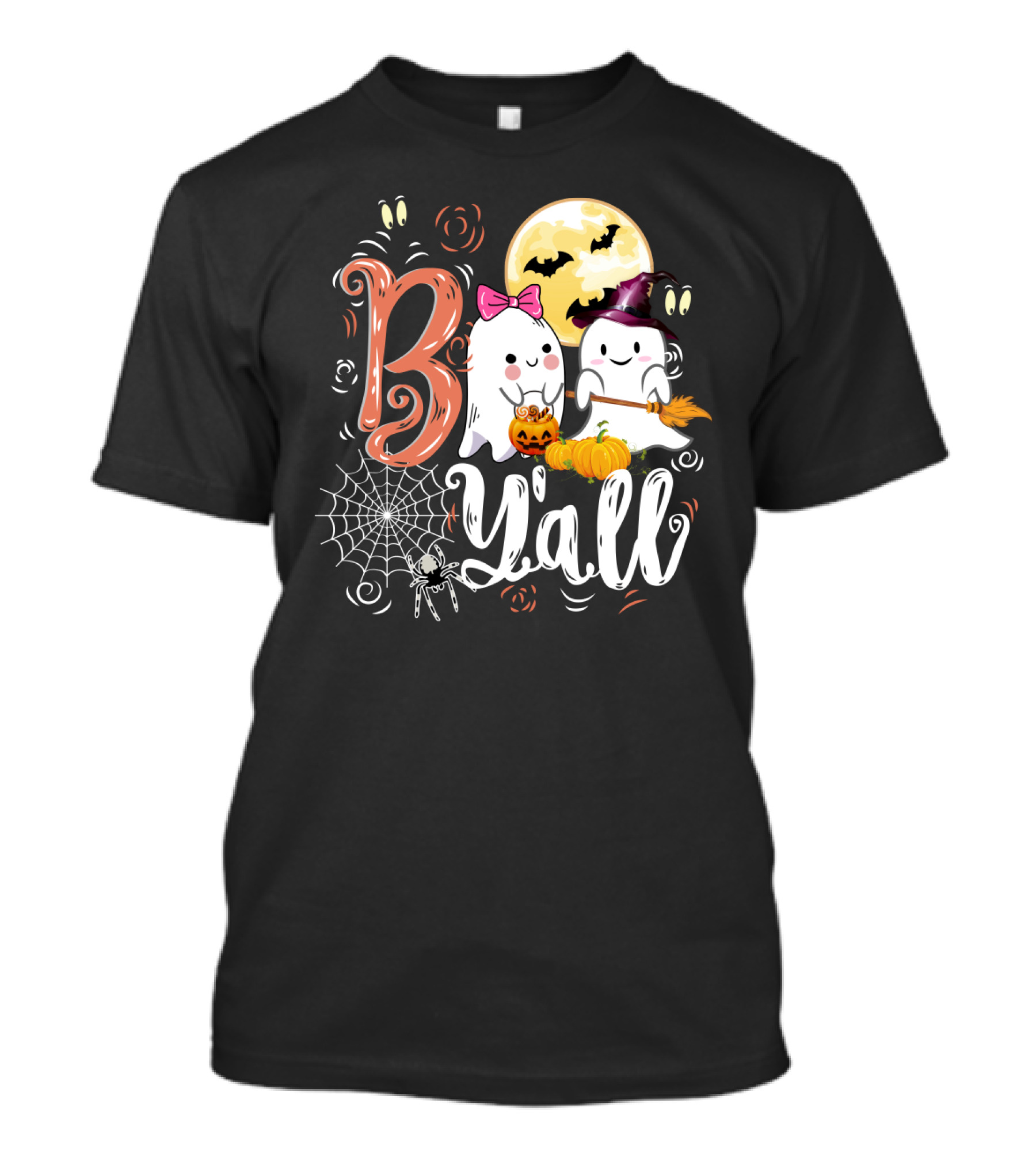 Bo Y'all Cute Ghosts With Pumpkins And Halloween Full Moon T-Shirt
