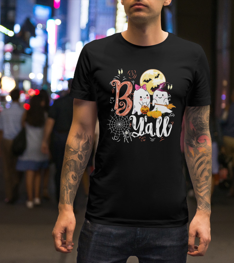 Bo Y'all Cute Ghosts With Pumpkins And Halloween Full Moon T-Shirt
