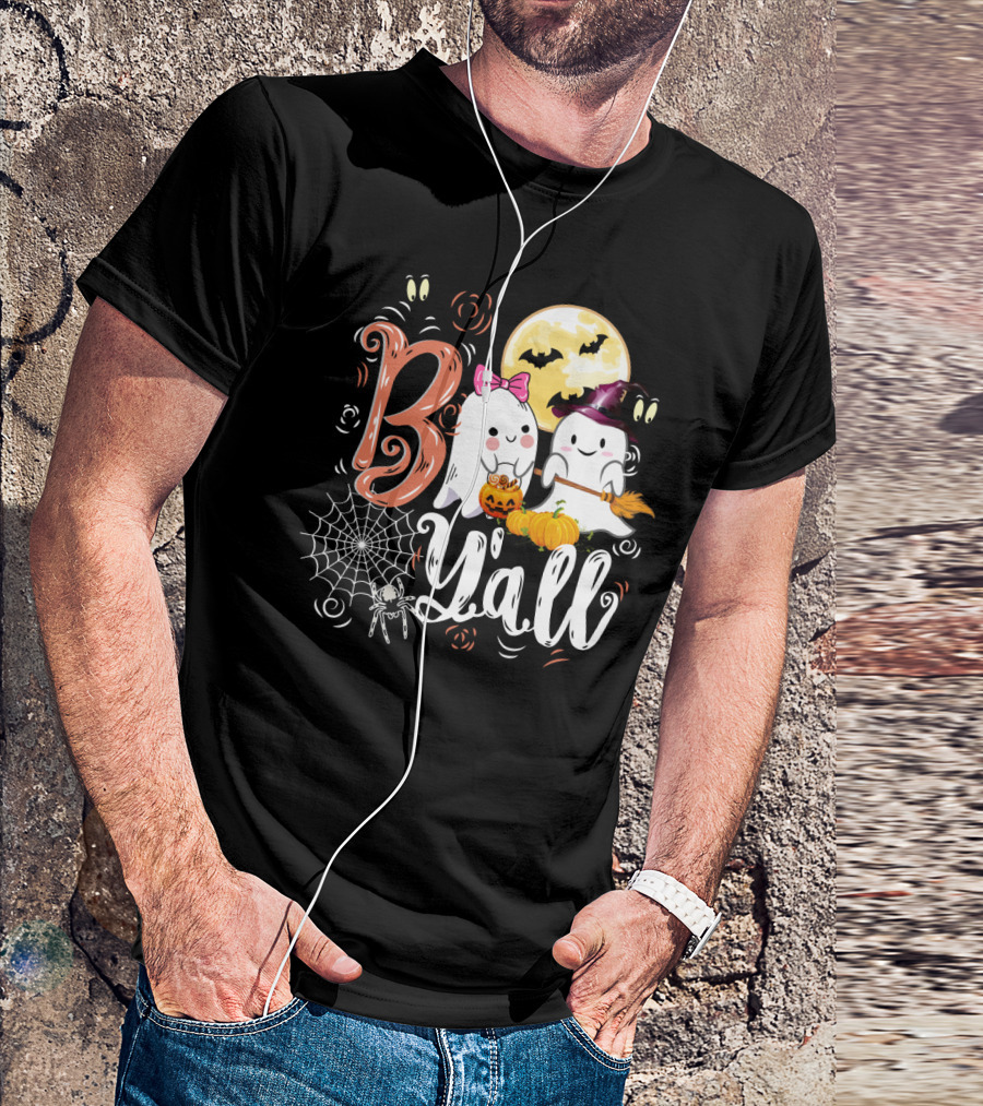 Bo Y'all Cute Ghosts With Pumpkins And Halloween Full Moon T-Shirt