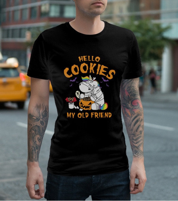 Hello Cookies My Old Friend Unicorn Halloween Rainbow Bats T-Shirt