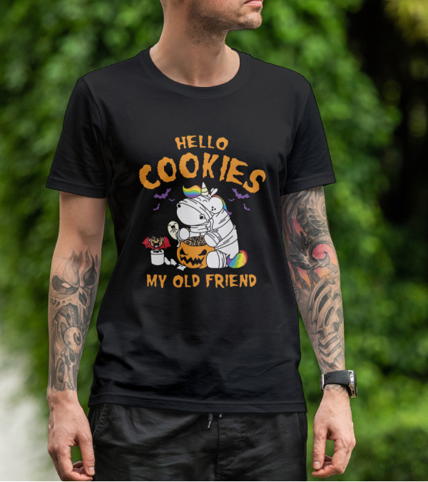 Hello Cookies My Old Friend Unicorn Halloween Rainbow Bats T-Shirt