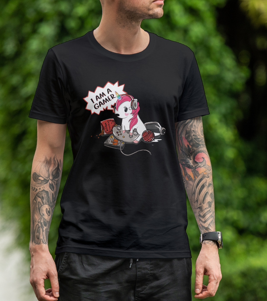 I Am A Gamer Unicorn Headset Controller Fantasy Adventure T-Shirt