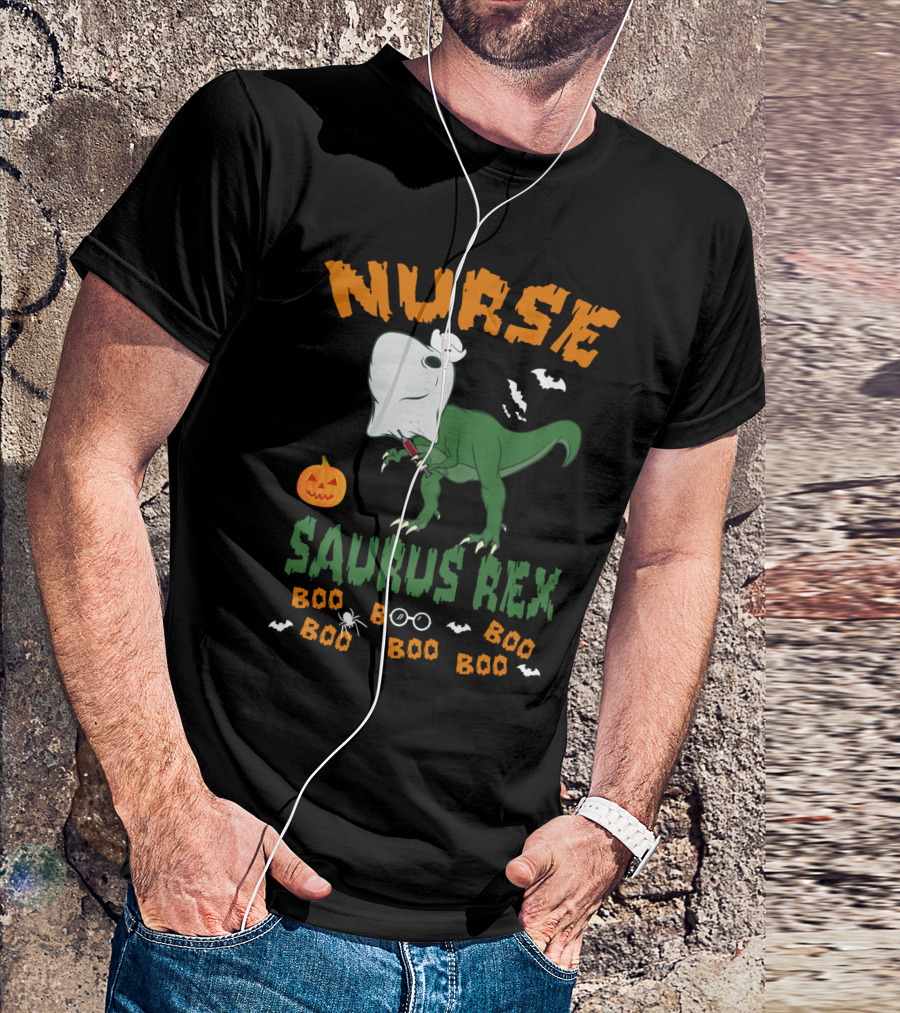 Nurse Saurus Rex Boo Boo Halloween Pumpkin Bat T-Shirt