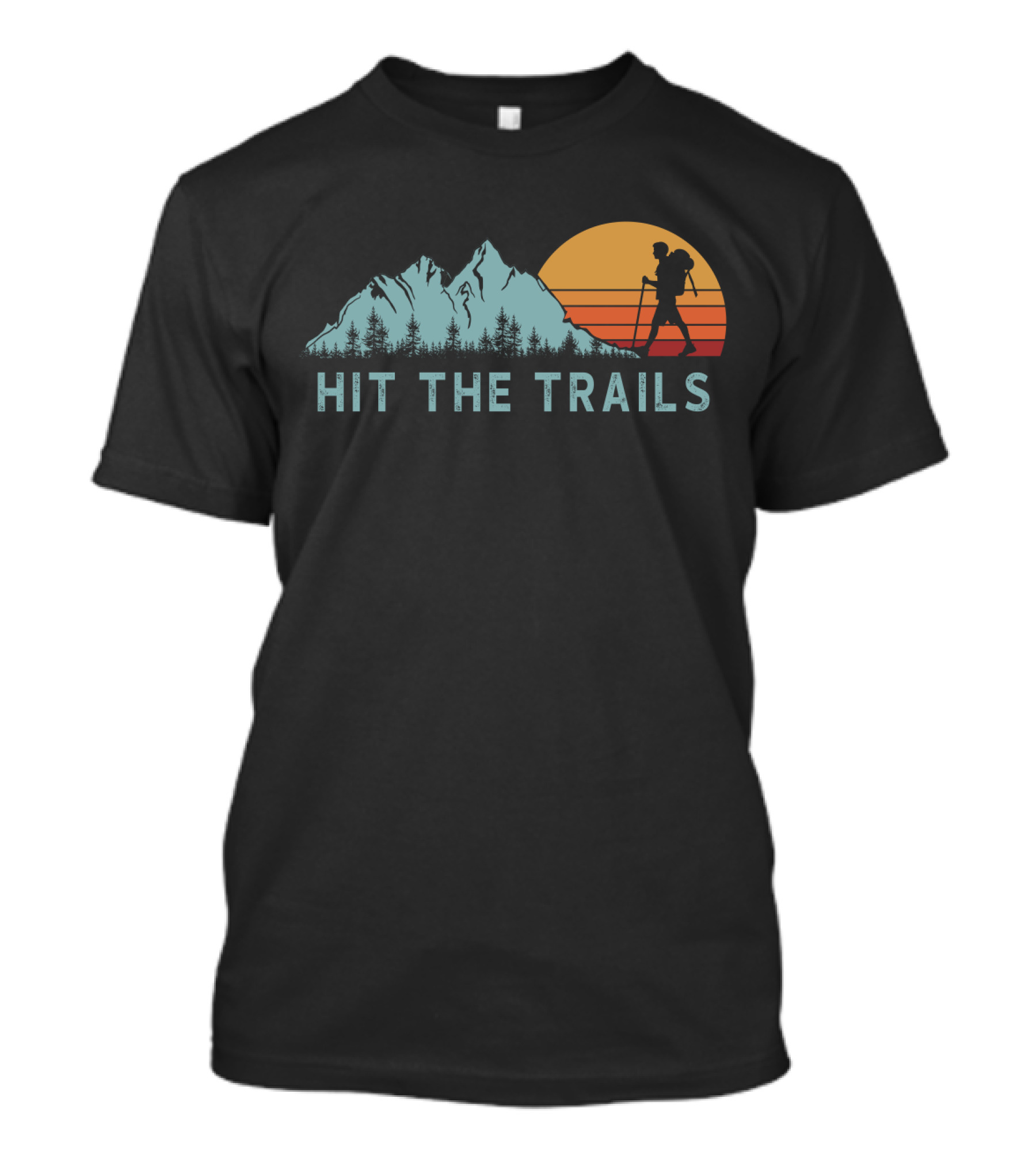 Hit The Trails Mountains Hiking Silhouette Sunset T-Shirt