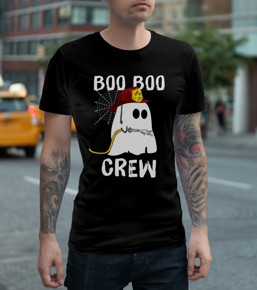 Boo Boo Crew Ghost Firefighter Web Badge T-Shirt