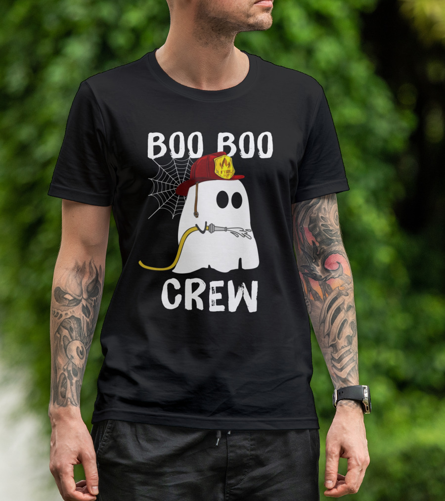Boo Boo Crew Ghost Firefighter Web Badge T-Shirt