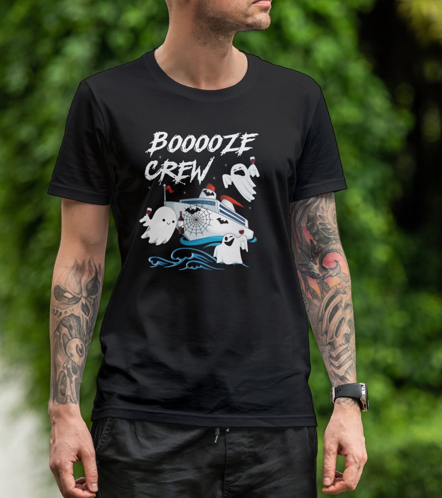 BOOOOZE CREW Ghosts Cruising With Wine On A Spooky Boat T-Shirt
