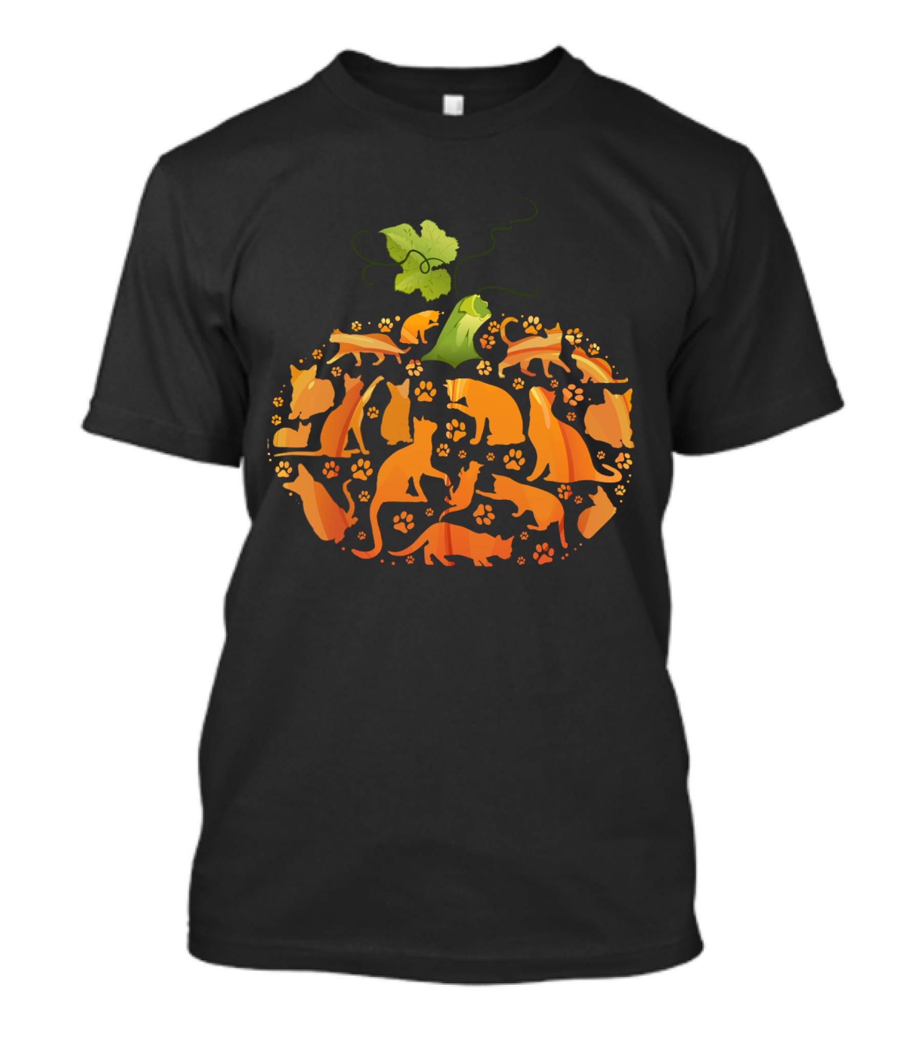 Cat Pumpkin Silhouette With Paws In Pumpkin Shape T-Shirt