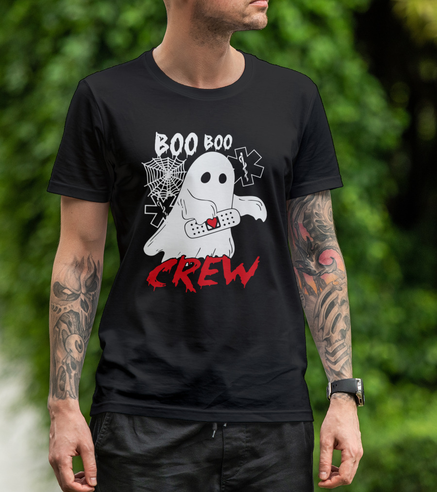 EMT Boo Boo Crew Ghost With Bandage And Cobweb T-Shirt