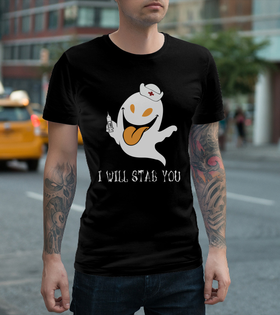 I Will Stab You Funny Ghost Nurse With Syringe T-Shirt