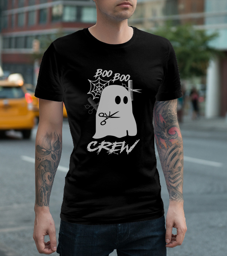 Boo Boo Crew Ghost Hairdresser With Scissors And Spiderwebs T-Shirt