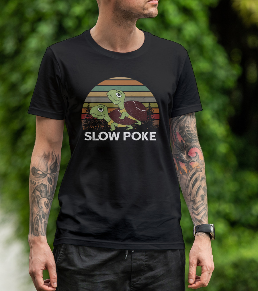 Slow Poke Retro Striped Funny Turtle Sunset T-Shirt